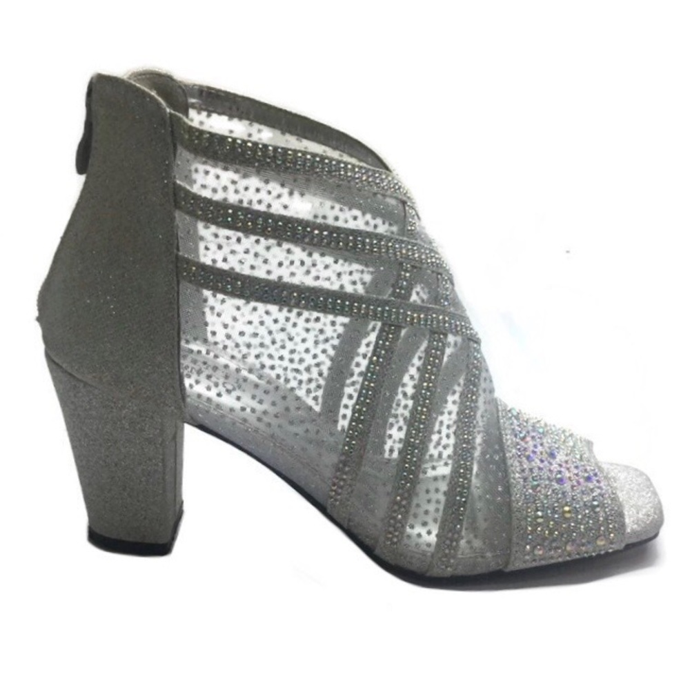 Valenti Franco Becci Silver Sparkle Rhinestone Embellished Evening Shoes Size 7